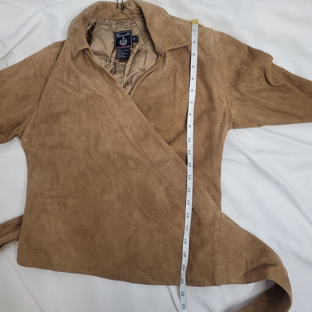 FACONNABLE Vintage 90s coat goatskin leather tan wrap jacket M - Picture 8 of 8
